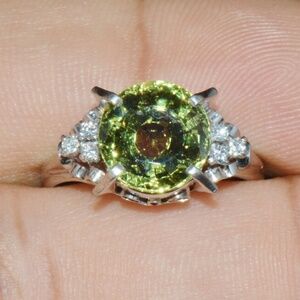 CERTIFIED NATURAL 3.74CTS VS DIAMOND PERIDOT SOLID PLATINUM DINNER COCKTAIL RING